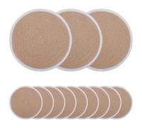 vidaXL Manteles de Yute 12 pcs Natural y Blanco Ø 30 cm, Un Estilo único para la Mesa, Decoraciones de Pasto Marino, Accesorios geniales, vajilla ecológica, Acentos de Interiores