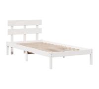vidaXL Marco de Cama Blanco con Cabecera 80X200 cm Madera Maciza de Pino para Dormitorio Diseño Contemporáneo Duradero Montaje Fácil Sin Box Spring Necesario Individual Compacto Adulto Minimalista El