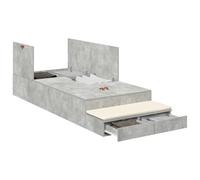 vidaXL Marco de Cama con Almacenamiento Gris concreto 90X190 cm Madera elaborada Amplios cajones Diseño Moderno Fácil Montaje Muebles para Dormitorio Interior Espacio Compacto Que Ahorra Espacio CAJ