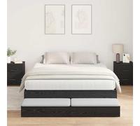 vidaXL Marco de Cama con Almacenamiento Roble Negro 150X200 cm Madera Sólida Amplios Cajones Diseño Moderno Fácil Montaje Muebles para Interior Dormitorio Adulto Texturizado Perfil Elegante Cajón