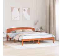 vidaXL Marco de Cama con Cabecera 200X200 cm Madera Maciza de Pino Moderno Plataforma No Se Necesita Base Fuerte y Duradero Amplio Espacio de Almacenamiento para Muebles de Dormitorio. Marrón Encera