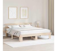 vidaXL Marco de Cama con Cabecera 203.2X208.3 cm Madera Sólida de Pino Acabado Natural Diseño Minimalista Sin Base de Muelles Robusto Duradero Plataforma para Adultos Muebles de Dormitorio Interior