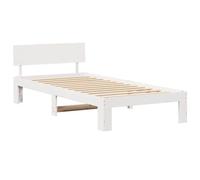 vidaXL Marco de Cama con Cabecera Blanca 100X200 cm Madera Sólida de Pino Diseño Minimalista Solución de Almacenamiento Interior Individual Sin Base de Resorte. Plataforma Duradera para Adolescentes