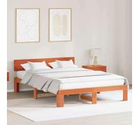 vidaXL Marco de Cama con Cabecera Marrón Cera 150X200 cm Madera Sólida de Pino Solución de Almacenamiento Interior Plataforma Sin Base de Muelles Rústico Duradero Bajo Almacenamiento Sin Larga Durac