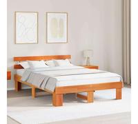vidaXL Marco de Cama con Cabecera Marrón Encerado 150X200 cm Madera Maciza de Pino Diseño Contemporáneo Sin Necesidad de Boxspring Duradero Plataforma para Adultos Queen