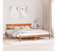 vidaXL Marco de Cama con Cabecera Marrón Encerado 180X200 cm Madera de Pino Duradero Fácil de Armar No se Necesita Box Spring Cama Plataforma Rústica Tamaño Queen para Adultos