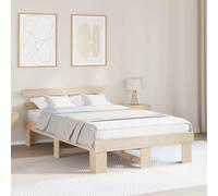 vidaXL Marco de Cama con cabecero 135X190 cm de Madera Maciza de Pino Acabado Natural diseño Moderno sin boxspring Necesario Base Resistente y Duradera Plataforma para Adultos. Madera Minimalista EU