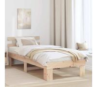 vidaXL Marco de Cama con Cabecero 80X200 cm Madera Maciza de Pino Acabado Natural Diseño Minimalista Sin Base de Resortes Resistente Durable Plataforma para Adultos Cama Individual