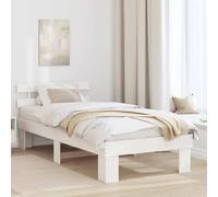 vidaXL Marco de Cama con Cabecero 90X190 cm Madera Sólida de Pino Diseño Moderno Minimalista Sin Boxspring Necesario Plataforma Resistente para Adultos Acabado Blanco