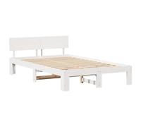 vidaXL Marco de Cama con Cabecero Blanco 120X190 cm Madera Maciza de Pino | Plataforma Amplio Almacenamiento No se Necesita Somier Cama para Adultos Contemporánea Muebles de Dormitorio Individual Pi