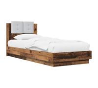 vidaXL Marco de cama con cabecero de madera antigua, elegante marco de cama, diseño rectangular, luz USB integrada, cabecero moderno, muebles para dormitorio, configuración minimalista