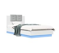 vidaXL Marco de cama con cabecero de madera de ingeniería blanca, elegante marco de cama, diseño rectangular, luz USB integrada, cabecero moderno, muebles para dormitorio, configuración minimalista