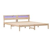 vidaXL Marco de Cama con cabecero LED en Color marrón, Hecho de Madera de Pino sólido. Medidas: 180 x 200 cm. Luces Que se alimentan por USB. Requiere Montaje. Diseño Moderno y Estiloso, Ideal para a