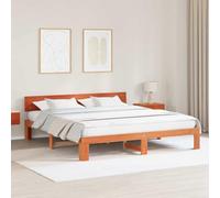 vidaXL Marco de Cama con Cabecero Marrón Encerado 200X200 cm de Madera de Pino Sólida Plataforma Sin Base de Caja Requerida Muebles de Dormitorio Minimalista Almacenamiento Madera para Adultos