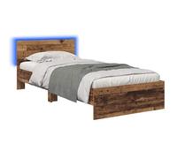 VidaXL Marco de cama con LED Madera antigua 80x200cm Madera de ingeniería, Marco de cama moderno, diseño rectangular, LED con cabecera, iluminación agradable para una habitación elegante