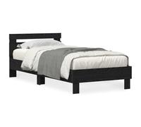 vidaXL Marco de Cama con Luces LED Roble Negro 90X190 cm Madera Elaborada Ideal para Dormitorios Espacios Reducidos Minimalista Individual Compacto Muebles Diseño Moderno Ambiente Noct