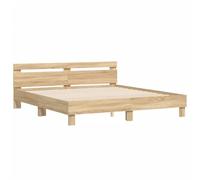 vidaXL - Marco de cama de madera de ingeniería con cabecero, acabado de roble Sonoma, cama doble de estilo moderno, muebles de dormitorio, 160 x 200 cm