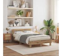 vidaXL Marco de Cama de Roble Artesanal con Iluminación LED Cambiante Que se Ajusta a Colchones de 120 X 190 cm Decoraciones de Dormitorio Moderno Diseño Robusto Ideal para Adultos UNIS