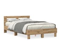 vidaXL Marco de Cama de Roble Artesanal con Iluminación LED Cambiante Que se Ajusta a Colchones de 120 X 190 cm Decoraciones de Dormitorio Moderno Diseño Robusto Ideal para Adultos UNIS