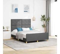 vidaXL Marco de Cama de Tela Gris Oscuro 140X190 cm | Diseño Moderno con cabecero Desmontable | Construcción de Madera Duradera para Uso Adulto | Patrón geométrico Elegante | Decoración de Dormitorio