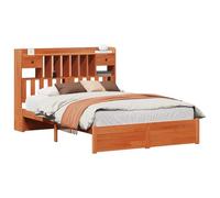 vidaXL Marco de Cama Estantería con cabecera Marrón Cera 200 x 150 cm, Dormitorio Moderno, soluciones de Almacenamiento rectangulares duraderas para una Vida organizada, Ahorro de Espacio y Funcional