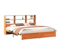 vidaXL Marco de Cama Estantería con cabecera Marrón Cera 200 x 200 cm, Cama con cabecera de Estante Elegante, Marco Duradero de Pino, diseño Minimalista, solución de Almacenamiento Rectangular para d