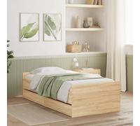 vidaXL Marco de cama individual con cajones, acabado de roble Sonoma, madera de ingeniería, listones de madera contrachapada, somier de almacenamiento, 203 x 102 x 50 cm, muebles de dormitorio