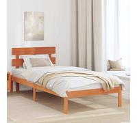 vidaXL Marco de Cama marrón Encerado con cabecera 90X190 cm de Pino Macizo para Dormitorio, diseño Minimalista, Duradero, fácil ensamblaje, sin somier Necesario, Muebles de Plataforma, Individual, co