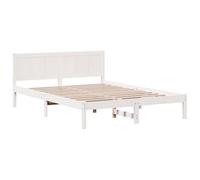 vidaXL Marco de Cama Moderno de Madera Maciza de Pino para 2 Personas | Acabado Mate Blanco 140 X 200 cm Montaje Fácil Muebles para Habitaciones Doble Adulto Estiloso Minimalista