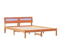 vidaXL Marco de Cama Plataforma con cabecera marrón, de Madera de Pino sólido, 140 x 200 cm. Incluye iluminación LED Multicolor, alimentada por USB, sin boxspring. Montaje fácil y Control Remoto. DIS