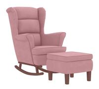 vidaXL Sillón Mecedora Patas Madera y Taburete Reposapiés Balancín Reclinable Asiento Silla Salón Sala de Estar Mueble Terciopelo Rosa