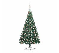 vidaXL Medio Árbol de Navidad Artificial con LED y Bolas Decoración Adornos Festivos Navideño Vacaciones Patio Interior Exterior Verde 120 cm