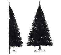 vidaXL medio Árbol de Navidad Artificial con Soporte Exterior Adorno Decoración Jardín Iluminación Festival PVC Negro 210 x 120 cm