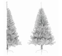 vidaXL Medio árbol de Navidad Artificial con Soporte Pet Plata 180 cm