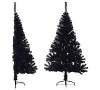 vidaXL Medio Árbol de Navidad Artificial con Soporte Sala Iluminación Navideña Salón Casa Adorno Navideño Fiesta Decoración PVC Negro 150 cm