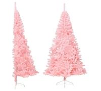 vidaXL Medio Árbol de Navidad Artificial con Soporte Sala Iluminación Navideña Salón Casa Adorno Navideño Fiesta Decoración PVC Rosa 240 cm