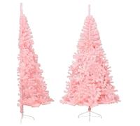 vidaXL Medio Árbol de Navidad Artificial con Soporte Sala Iluminación Salón Casa Adorno Navideño Fiesta Decoración Festival PVC Rosa 210 cm