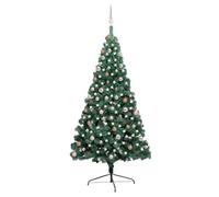vidaXL Medio Árbol de Navidad Artificial LED y Bolas Decoración Adornos Festivos Navideño Vacaciones Patio Interior Exterior Verde 210 cm