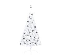 vidaXL Medio Árbol de Navidad Artificial LED y Bolas Decoración Adornos Festivos Navideño Vacaciones Patio Interior Exterior Blanco 120 cm
