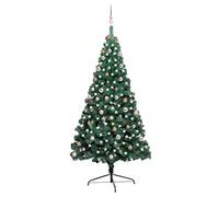 vidaXL Medio Árbol de Navidad Artificial LED y Bolas Decoración Adornos Festivos Navideño Vacaciones Patio Interior Exterior Verde 210 cm