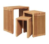 vidaXL Mesa Auxiliar de jardín 3 uds. Marrón 33 x 44,5 x 51 cm | Hecha de madera de teca maciza, Tiene una superficie suave y agradable, Mesas apilables que se guardan una dentro de otra