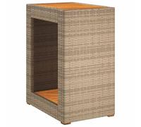 vidaXL Mesa auxiliar de jardín – Mesita de centro con tapa de madera, ratán PE beige