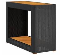 vidaXL Mesa Auxiliar de Jardín con Tapa de Madera, Mesita de Centro, Mesilla Exterior, Muebles para Patio Terraza Balcón, Ratán PE Negro