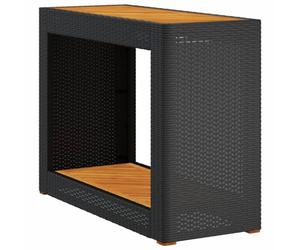 vidaXL Mesa Auxiliar de Jardín con Tapa de Madera, Mesita de Centro, Mesilla Exterior, Muebles para Patio Terraza Balcón, Ratán PE Negro