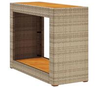 vidaXL Mesa auxiliar de jardín con tapa de madera Ratán PE Beige 100x40x75 cm