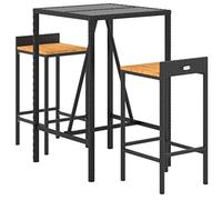 vidaXL Mesa Bar y taburetes jardín 3 pzas Madera Acacia ratán PE Negro, Mesa y taburetes Altos de jardín, Juego de Mesa y taburetes Altos, Muebles de jardín