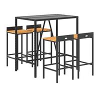 vidaXL Mesa Bar y taburetes jardín 5 pzas Madera Acacia ratán PE Negro