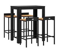 vidaXL Conjunto bar jardín 5 pzas Mesa y taburetes Madera acacia y ratán PE Negro