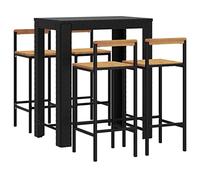 vidaXL Mesa Bar y taburetes jardín 5 pzas Madera Acacia ratán PE Negro