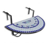 vidaXL Mesa Colgante de Balcón Mosaico Semicircular Azul Blanco Mesita Terraza